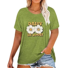 Women's Casual Top Short Sleeve Printed T-Shirt Crew Neck Loose Soft Top Blouse Women's Shirt Sexy Sports Shirt Women, Green, XL