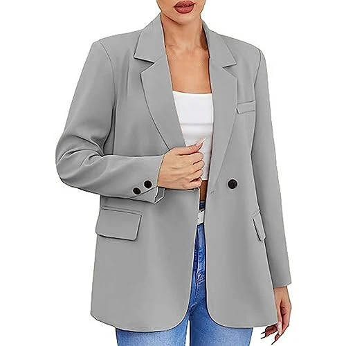 Women's Casual Winter Temperament Blazer Ladies Oversized Plus Size Overalls Ceremony Jacket Winter Women Short Lapel Top, grey, 3XL