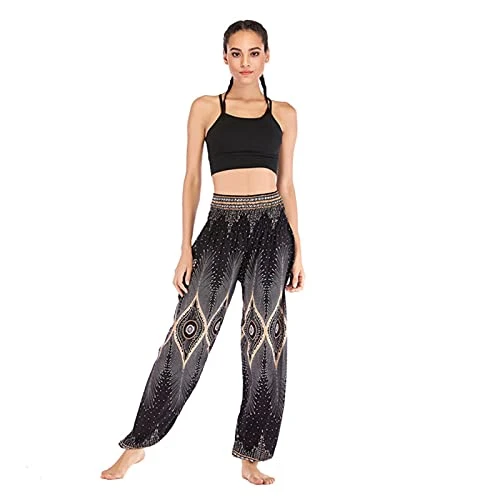 Women's Casual Yoga Trousers Vintage Floral Yoga Pants Loose Fit Boho Lounge Pants with Pocket Harem Trousers