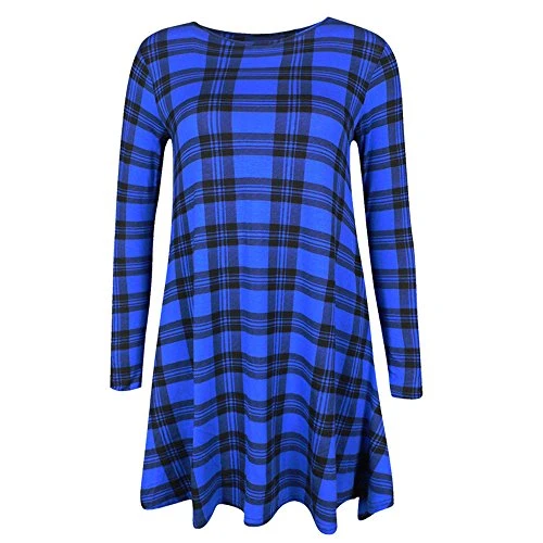 Womens Celebrity Inpsired Check Tartan Skater Ladies Swing Dress 8-26 Plus Sizes, S/M 8-10, Royal Blue - Evening Celeb Style Tartan Dress