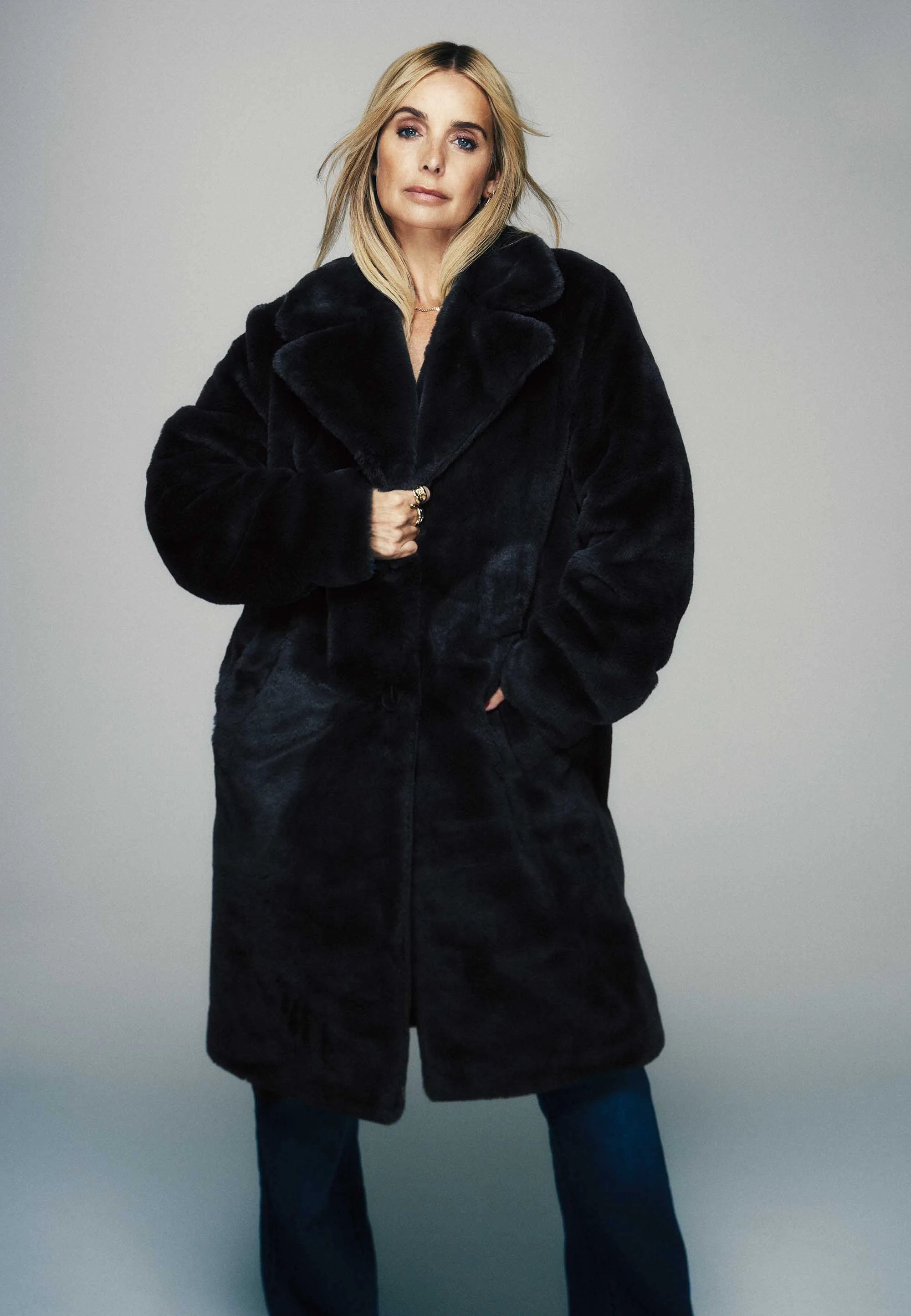 Womens Charcoal Long Fluffy Coat