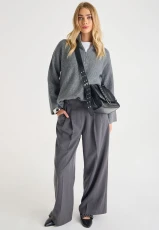 Womens Charcoal Ribbed Knit Zip Neck Jumper