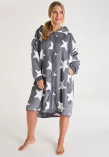 Womens Charcoal Star Print Hooded Zip Through Blanket Womens Charcoal Star Print Hooded Zip Through Blanket