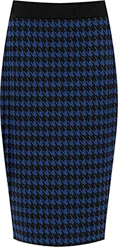Womens Check Dogtooth Skirt Ladies Elasticated Waist Stretch Office Knee Skirts 12-26, 12-14, Blue