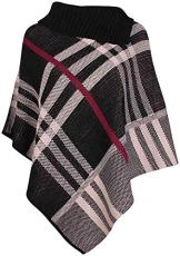 Womens Check Printed Ladies Stretch Knitted Collared Cape Wrap Shawl Jumper Poncho Top Black 8-16 Womens Check Printed Ladies Stretch Knitted Collared Cape Wrap Shawl Jumper Poncho Top Black 8-16