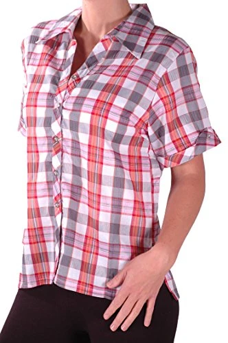 - Womens Checkered Casual Ladies Check Blouse Shirt Orange Grey Medium