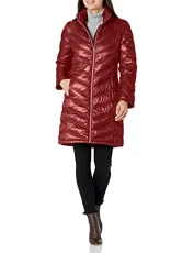 Women's Chevron Quilted Packable Down Jacket (Standard and Plus) Down Coat, Pearlized Crimson, S