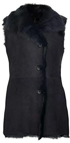 Women's Chic Black Suede Toscana Shearling Leather Sheepskin Buttoned Gilet XL