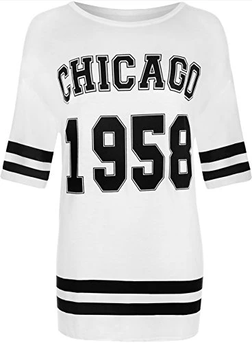 Women's Chicago 1958 Oversized Baggy Baseball Print Short Sleeve T - White - 24-26