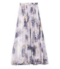 Womens Chiffon Long Skirt Floral Printing Maxi Skirt with Lining Elastic Waist Beach Skirt Style 2 90 CM