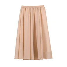 Women's Chiffon Pleated Retro Maxi Long Skirt Elastic Waist Dress Bohemian Beach Dress Beige 80 CM