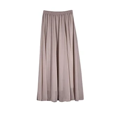 Women's Chiffon Pleated Retro Maxi Long Skirt Elastic Waist Dress Light Grey 90 CM