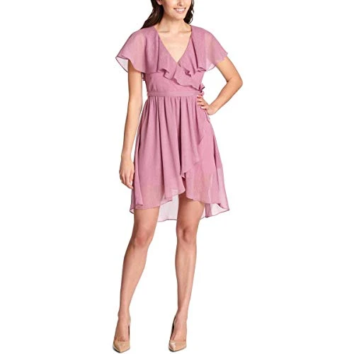 Women's Chiffon Wrap Dress Casual, Mauve, 10