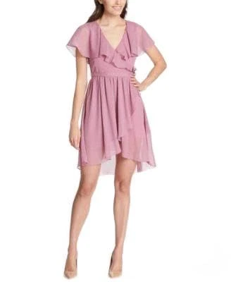 Women's Chiffon Wrap Dress Casual, Mauve, 12