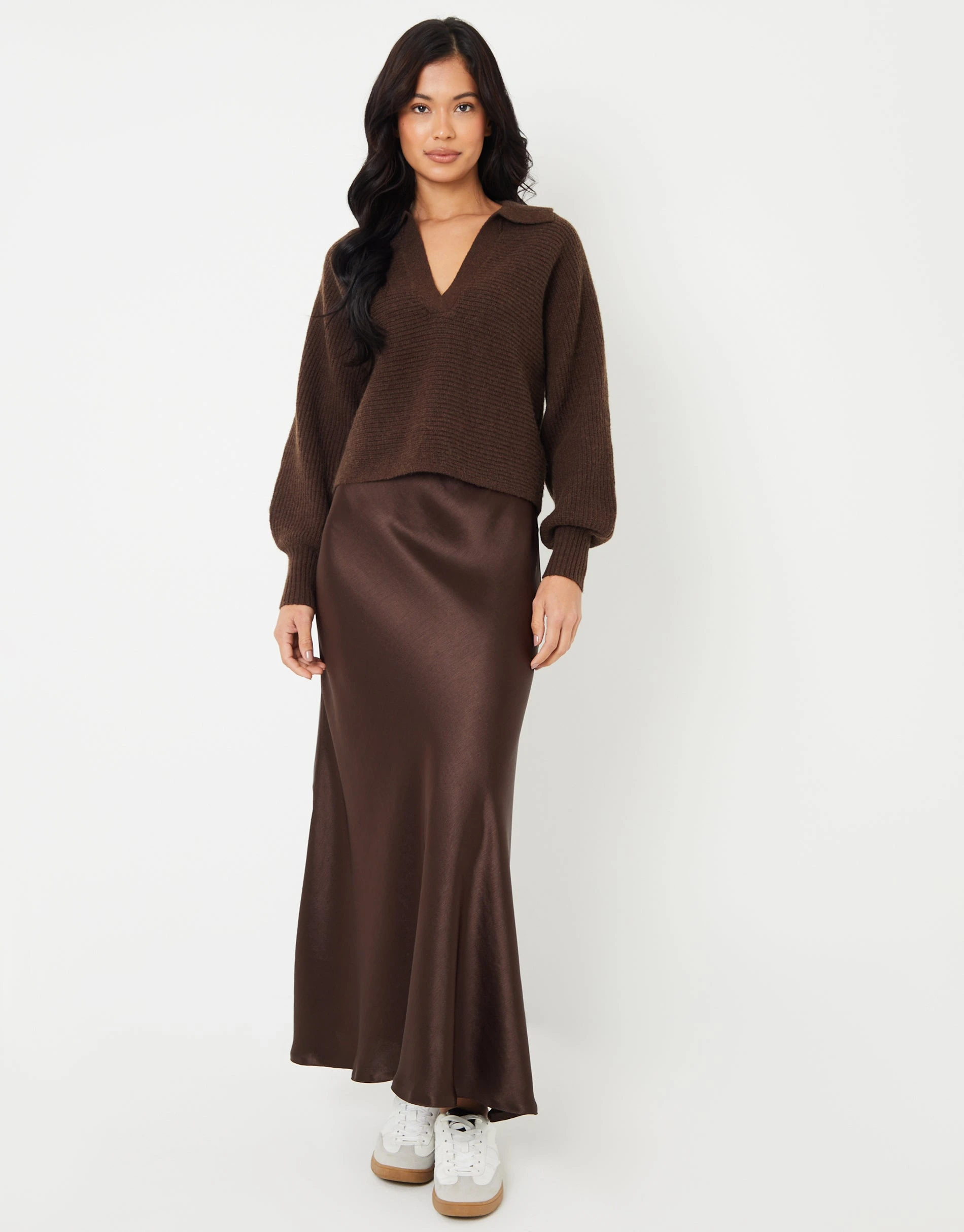 Women's Chocolate Brown Maxi Satin Slip Skirt