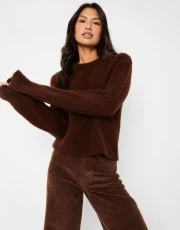 Women's Chocolate Brushed Knitted Jumper