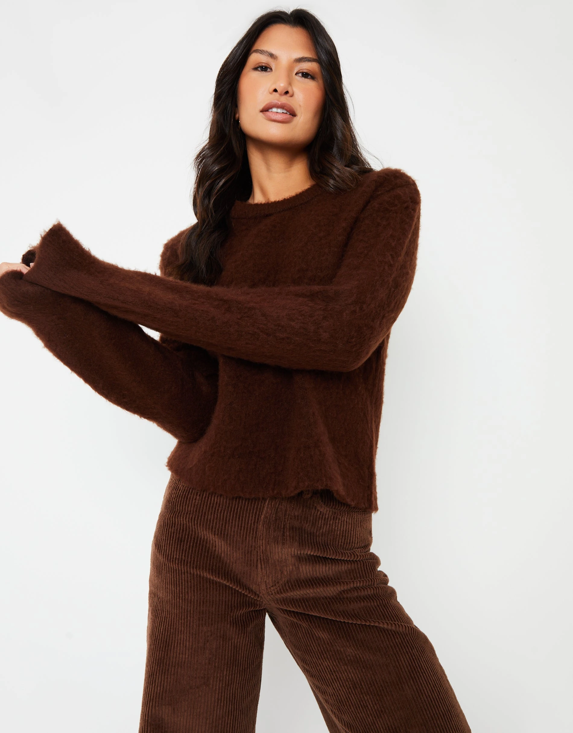 Women's Chocolate Brushed Knitted Jumper