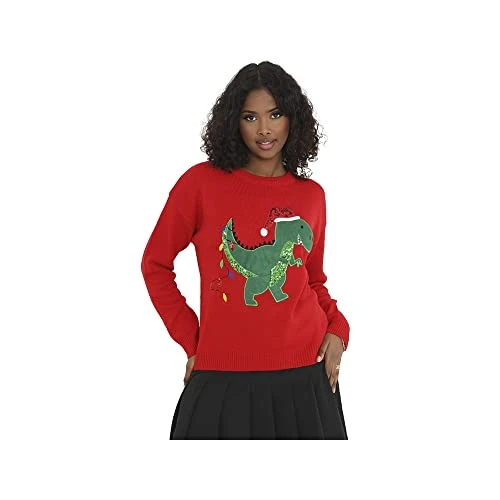 Womens Christmas Dinosaur Jumper (M) (Red)