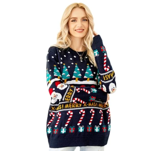 Womens Christmas Jumpers Knitted Ladies Xmas Jumpers Long Sleeve Matching Christmas Jumpers Santa Cl