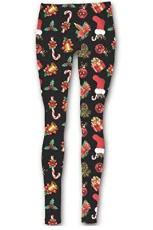 Womens Christmas Legging Ladies Xmas Santa Reindeer Tartan Candy Stick Jegging M/L (UK 12/14) Gift and Bell Black