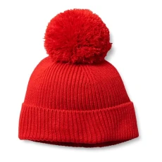Women's Chunky Beanie with Yarn Pom Hat, Red, One Size