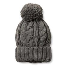 Women's Chunky Cable Beanie with Yarn Pom, Charcoal, One Size Women's Chunky Cable Beanie with Yarn Pom, Charcoal, One Size