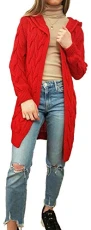 Womens Chunky Knit Long Cardigan, Red, ML (UK 12-14) Womens Chunky Knit Long Cardigan, Red, ML (UK 12-14)