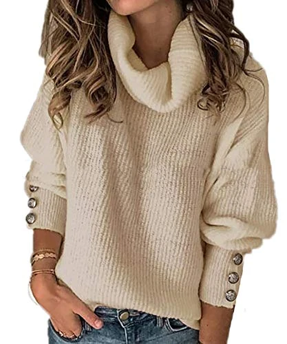 Women's Chunky Turtleneck Casual Knitted Jumper Pullover Long Sleeve Tops Ladies Knit Sweaters