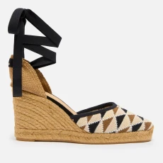 Womens Cilia T Intarsia Espadrille Wedge Sandals - Beige