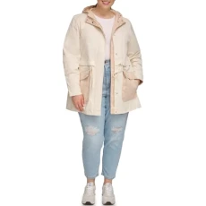 Women's Cinch Waist Hooded Parka Jacket, Off-White, 1X Women's Cinch Waist Hooded Parka Jacket, Off-White, 1X