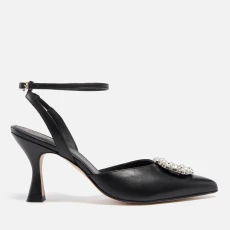Womens Cinderella Crystal Leather Heeled Pumps - UK - Black