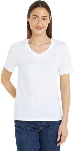 Women's CK EMBRO BADGE V-NECK TEE J20J222560, White (Bright White), S