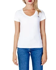 Womens Ck Embroidery Stretch V-neck S/S Knit Tops, Bright White, XXS UK Womens Ck Embroidery Stretch V-neck S/S Knit Tops, Bright White, XXS UK