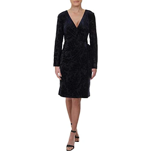 Womens Clara Velvet Ruched Wrap Dress Navy US 8