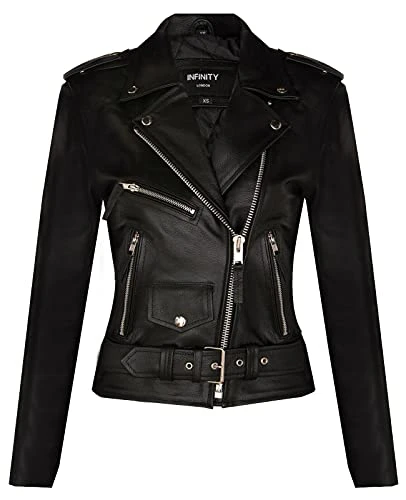 Women's Classic Black Brando Real Cow Hide Leather Biker Motorcycle Jacket L