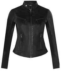 Women's Classic Black Real Leather Biker Moto Fashion Slim Fit Jacket L