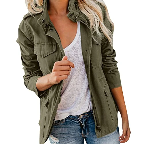 Womens Classic Cotton Cargo Jackets Multi-Pocket Outdoor Military Combat Field Safari Tactical Work 