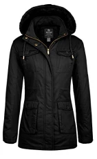 Women's Classic Cotton Hoodie Jacket Warm Fleece Coat Winter Outdoor Parka Jacket Mid ength Windproof Outerwear Coat Black XL