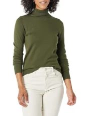 Women's Classic-Fit Lightweight Long-Sleeve Turtleneck Jumper (Available in Plus Size), Olive, L