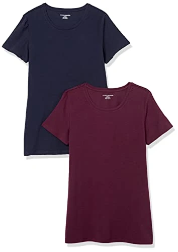 Women's Classic-Fit Short-Sleeve Crewneck T-Shirt, Pack of 2, Burgundy/Navy, M