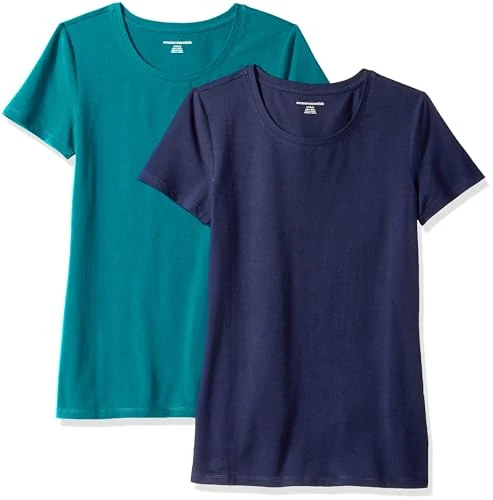 Women's Classic-Fit Short-Sleeve Crewneck T-Shirt, Pack of 2, Dark Green/Navy, M