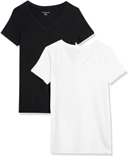 Women's Classic-Fit Short-Sleeve V-Neck T-Shirt, Pack of 2, Black/White, XXL