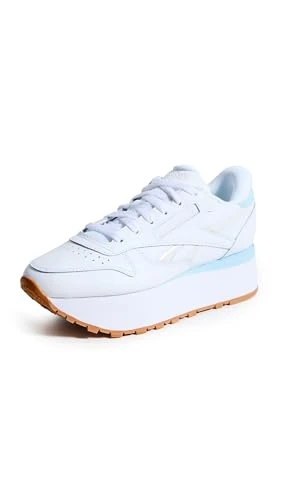 Women's Classic Leather Triple Lift Sneaker, White/White/Soft Blue, 6 UK