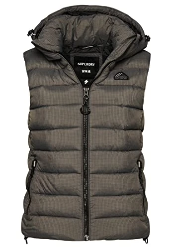 Women's Classic Quilted Vest with Hood Football Grid Anthracite 36, 6BS/GRID CHARCOAL, XS