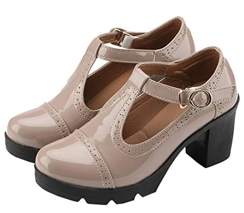 Women's Classic T-Strap Platform Mid-Heel Square Toe Oxfords Dress Shoes Multicoloured Size: 5.5 UK