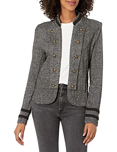 Women's Classic Tommy Open Front Band Jacket Casual Blazer, Black Multi, XXL