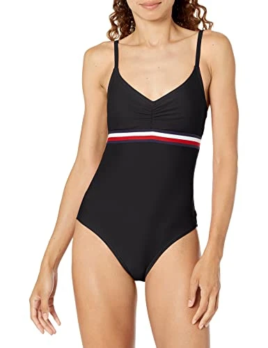 Women's Classic V-Neck One Piece Swimsuit, Black Multi, XXL
