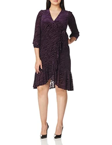 Women's Classic Wrap Dress, Aubergine, 10 Petite