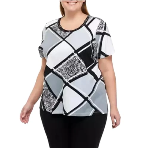 Women's Classics Animal Color Block Beaded Top (Black/White, Medium)