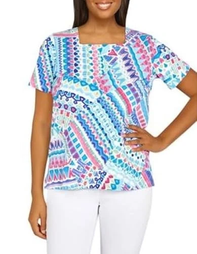 Women's Classics Batik Patchwork Knit Top (Flamingo, Large)